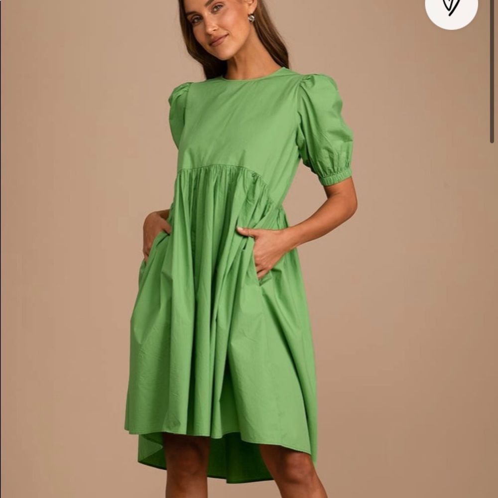 Vero Moda Lime Green Puff Sleeve Babydoll Dress
